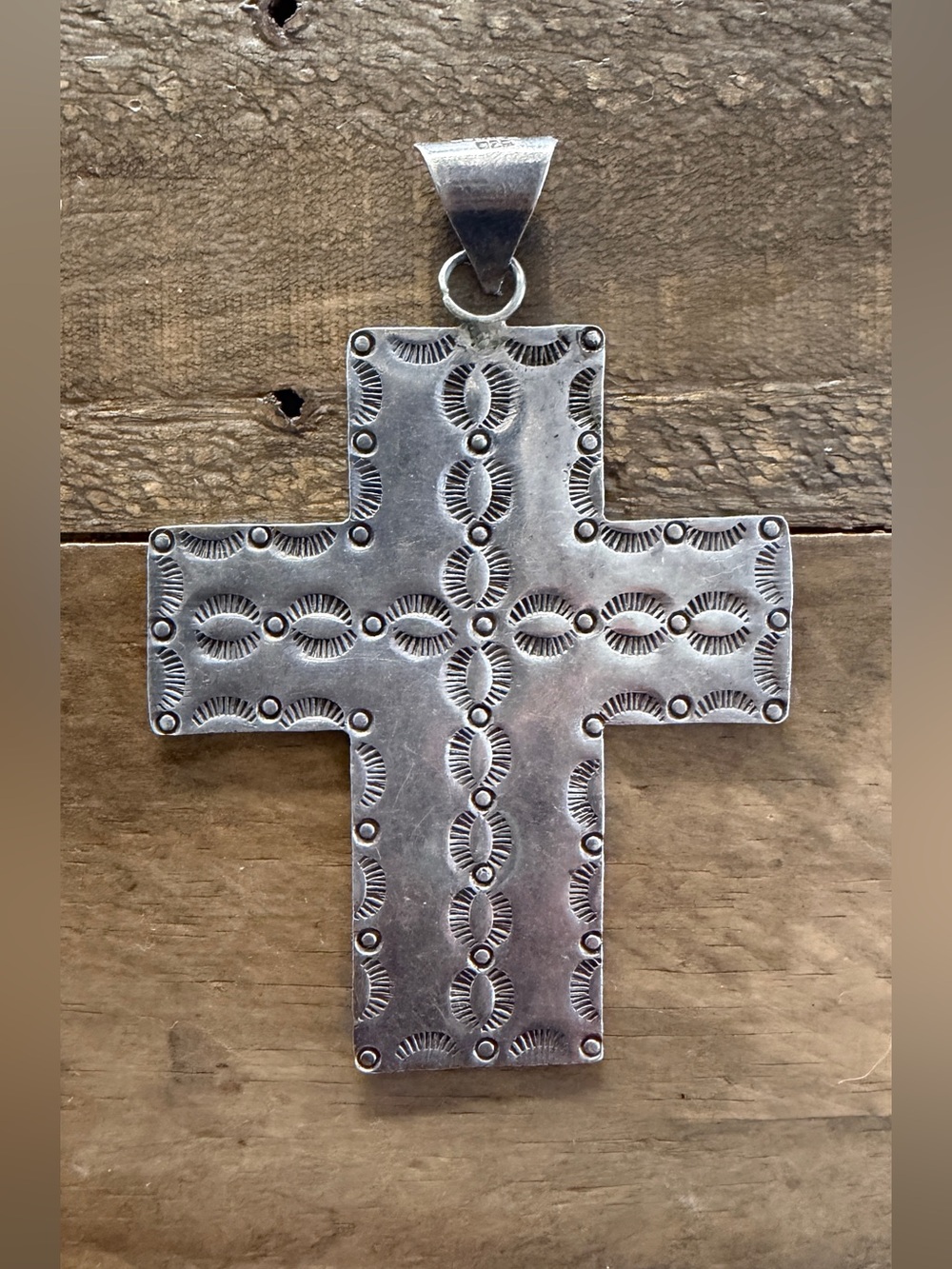 Vintage Taxco Mexico Signed Saul Sterling Silver Stamped Cross Pendant 4”